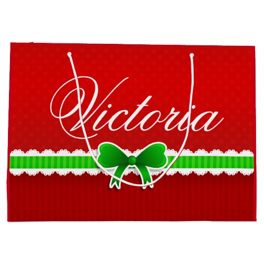 お祝いの赤い緑のクリスマスのデザインの名前をカスタムする ラージペーパーバッグ (裏面)