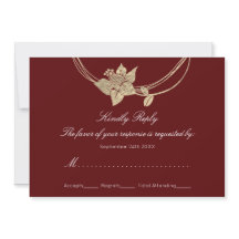 お祝いの返信カード バーガンディ ワインレッド ゴールド 花のリース 結婚式
