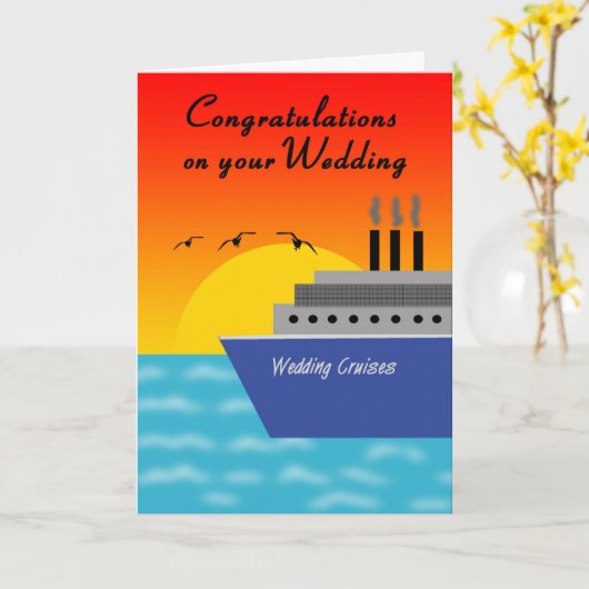 お祝いの遊航船の結婚式の挨拶状 カード (黄色い花)