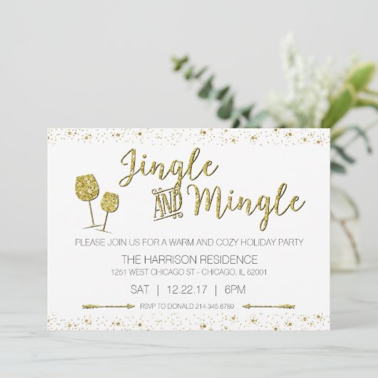 お祝いの金ゴールドのジングルは及び休日のパーティの招待を混ぜます 招待状 (スタンド正面)