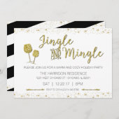 お祝いの金ゴールドのジングルは及び休日のパーティの招待を混ぜます 招待状 (正面/裏面)