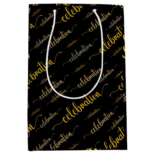 お祝いの金ゴールド ミディアムペーパーバッグ (正面)