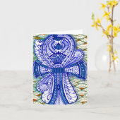 お祝いの青いエジプトのオオタマオシコガネのAnkhの悪のまなざし カード (黄色い花)