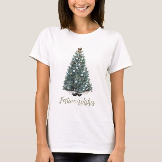 お祝いの願い。クリスマスツリーのデザイン Tシャツ (正面)