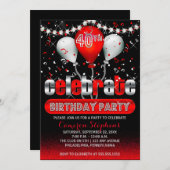 お祝いの風船 コンフェッティ 40歳の誕生日パーティー 招待状 (正面/裏面)