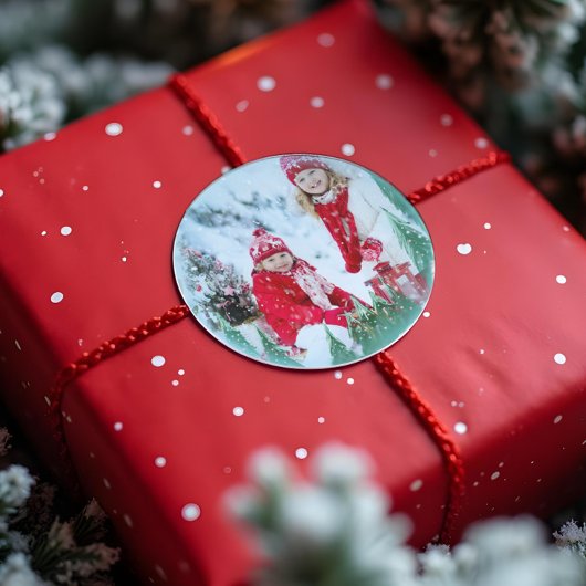 お祝いの魔法の冬の雪の地球のクリスマスの写真 ラウンドシール