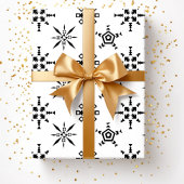 お祝いの黒と白のスノーフレークのクリスマス ラッピングペーパー