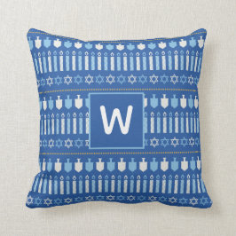 お祝いのDreidelアイコンハヌカーの休日の青の金ゴールド クッション