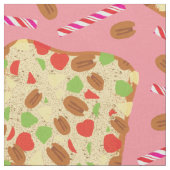 お祝いのFruitcake及びキャンディ・ケーンの休日 ファブリック (クローズアップ)