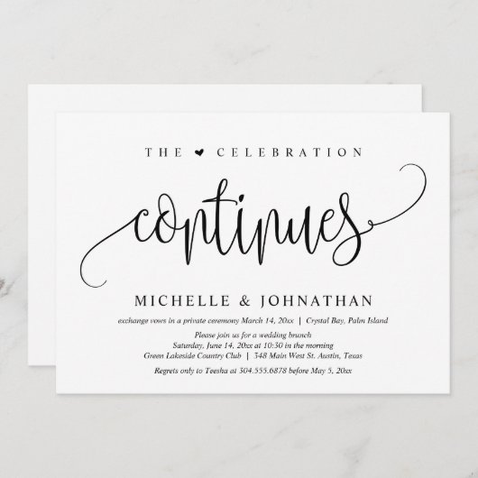 お祝いはまだ続く、結婚式の隠し結婚パーティー 招待状 (正面/裏面)