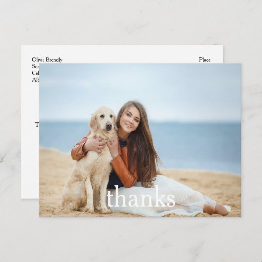 お祝いは写真の郵便はがき|の白い文字感謝していしています ポストカード (正面/裏面)