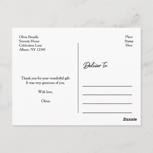 お祝いは写真の郵便はがき|の白い文字感謝していしています ポストカード (裏面)