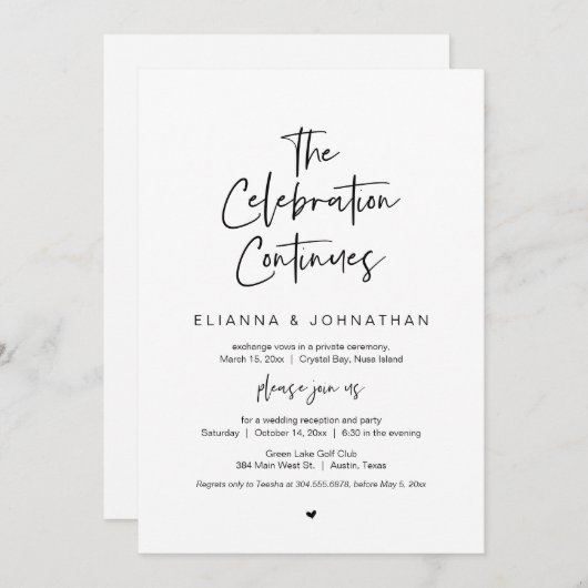 お祝いは続く、ブラック結婚の駆け落ち 招待状 (正面/裏面)