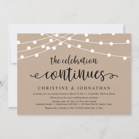 お祝いは続く、結婚式の秘密挙式パーティー 招待状 (正面)