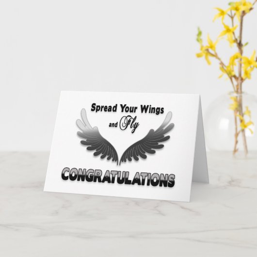 お祝いは、あなたの翼を広げましたり及び飛びます カード (黄色い花)
