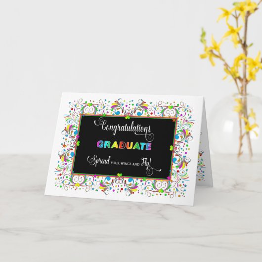 お祝いは、デザインの鮮やかな色卒業します カード (黄色い花)
