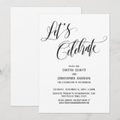 お祝いをしよう エレガントなスクリプト ブラック＆ホワイト 招待状 (正面/裏面)