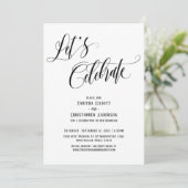 お祝いをしよう エレガントな筆記体 黒と白 招待状 (スタンド正面)