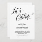 お祝いをしよう エレガントな筆記体 黒と白 招待状 (正面/裏面)