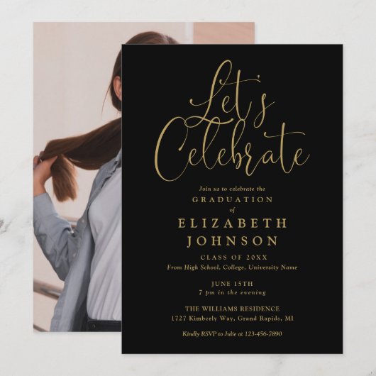 お祝いをしよう！スクリプト写真 卒業パーティー 招待状 (正面/裏面)