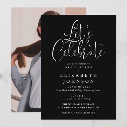 お祝いをしよう！スクリプト写真 卒業パーティー 招待状 (正面/裏面)