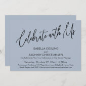 お祝いを共に エレガントな手書き フォント ダスティーブルー 招待状 (正面/裏面)