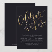 お祝いを共に スクリプト ブラック ゴールド モダン シンプル 招待状 (正面/裏面)