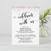 お祝いを共に スクリプト ローズゴールド コンフェッティ 招待状 (スタンド正面)