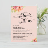 お祝いを共に ハートのスクリプト フラワーズ ブラッシュ ピンク 招待状 (スタンド正面)