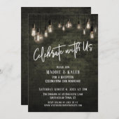 お祝いを共に - 工業的レンガのエジソンライト 招待状 (正面/裏面)