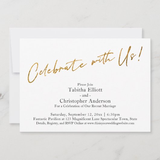 お祝いを共に 手書きゴールド ベーシック 受付 招待状 (正面)