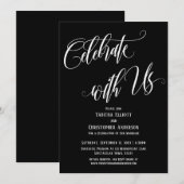 お祝いを共に 詳細なスクリプト 黒地に白 招待状 (正面/裏面)