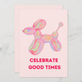 お祝いを楽しもう – カラフルなバルーン犬のグリーティングカード 招待状 (正面/裏面)