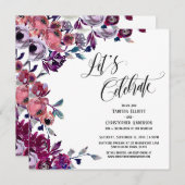 お祝いを　豪華なスクリプト ボールド フラワーズ 招待状 (正面/裏面)