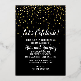 お祝いを 黒地にゴールドのコンフェッティで 箔招待状