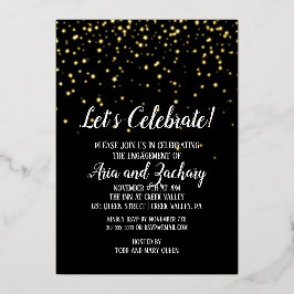 お祝いを 黒地にゴールドのコンフェッティ 箔招待状