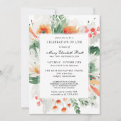 お祝いオブライフオレンジ白フローラ植物学 招待状 (正面)