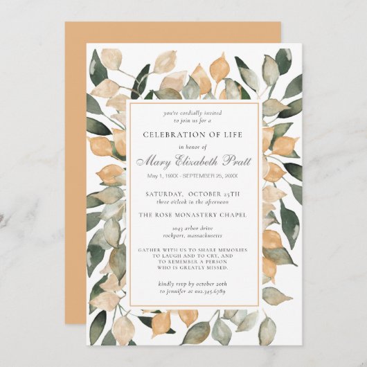 お祝いオブライフダスティテラコッタボタニカル 招待状 (正面/裏面)