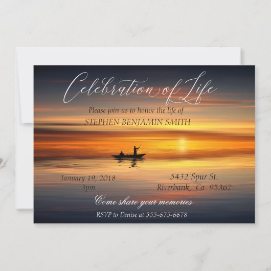 お祝いオブライフ魚釣りレイクサンセットサンライズ 招待状 (正面)