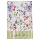 お祝いカスタム水の色の紫色の花 ミディアムペーパーバッグ (正面)