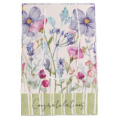 お祝いカスタム水の色の紫色の花 ミディアムペーパーバッグ (裏面)