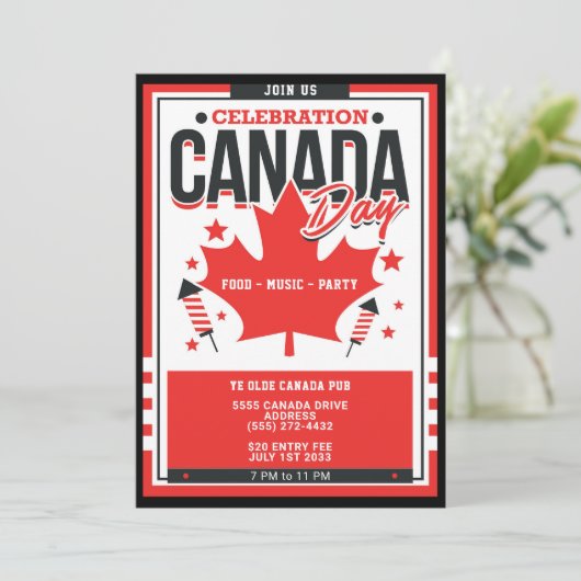 お祝いカナダデイフードミュージックパーティの招待状 シーズンカード (スタンド正面)