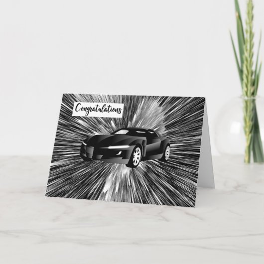 お祝いカード新車ブラック&ホワイト カード (正面)