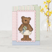 お祝いカード: テディBearWithラッセル音 カード (黄色い花)