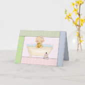 お祝いカード: 浴槽の女の赤ちゃん カード (黄色い花)