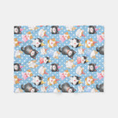 お祝いキャッツオンブルー水玉模様 フリースブランケット (正面(横))