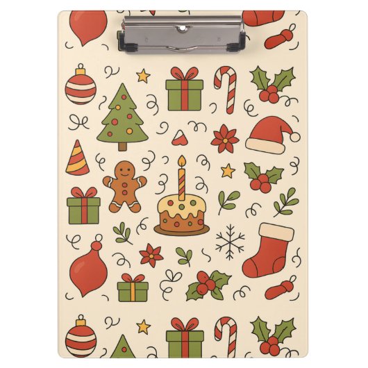 お祝いクリスマスの落書きパターン クリップボード (正面)