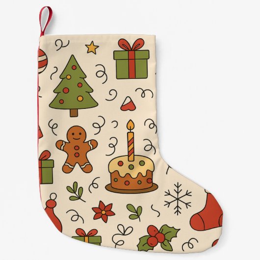 お祝いクリスマスの落書きパターン スモールクリスマスストッキング (正面)