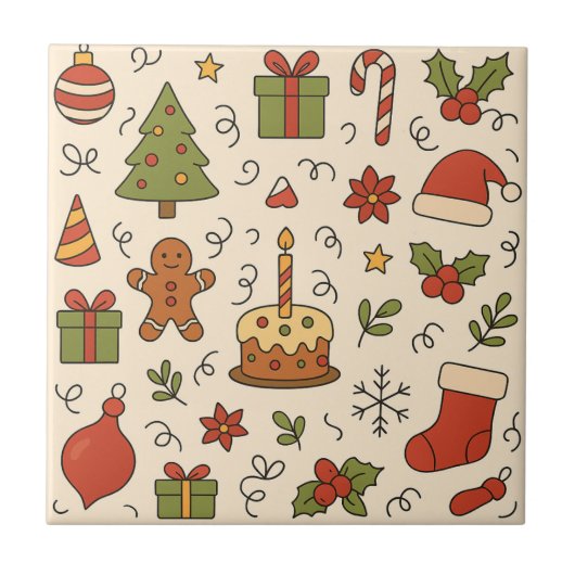 お祝いクリスマスの落書きパターン タイル (正面)