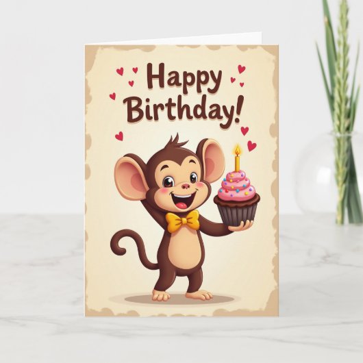 お祝いサル誕生日カード カード (正面)